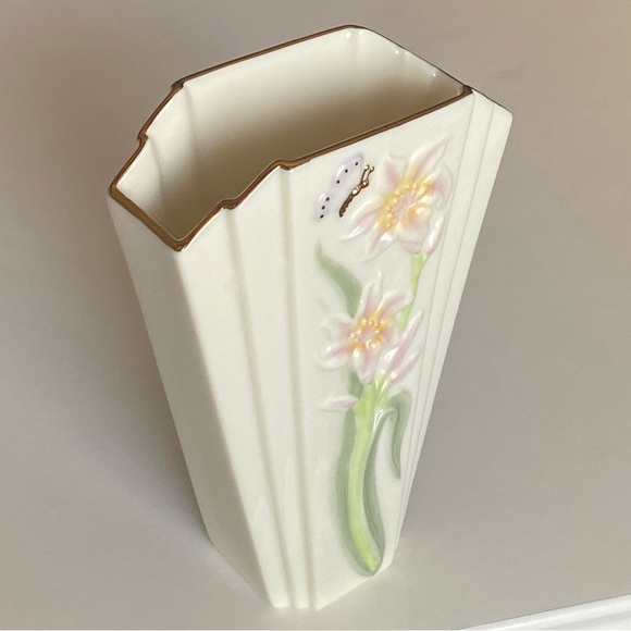 Vintage Art Deco Lenox Tiger Lily & Butterfly Bud Vase/ Makeup Brush Holder